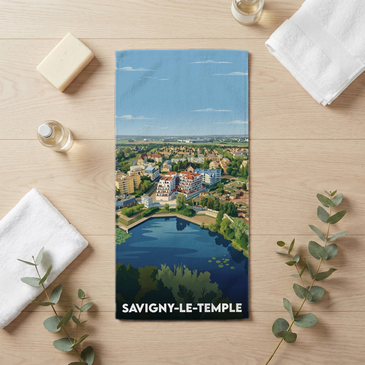 Serviette de bain 30 cm x 60 cm souvenir de Savigny-le-Temple