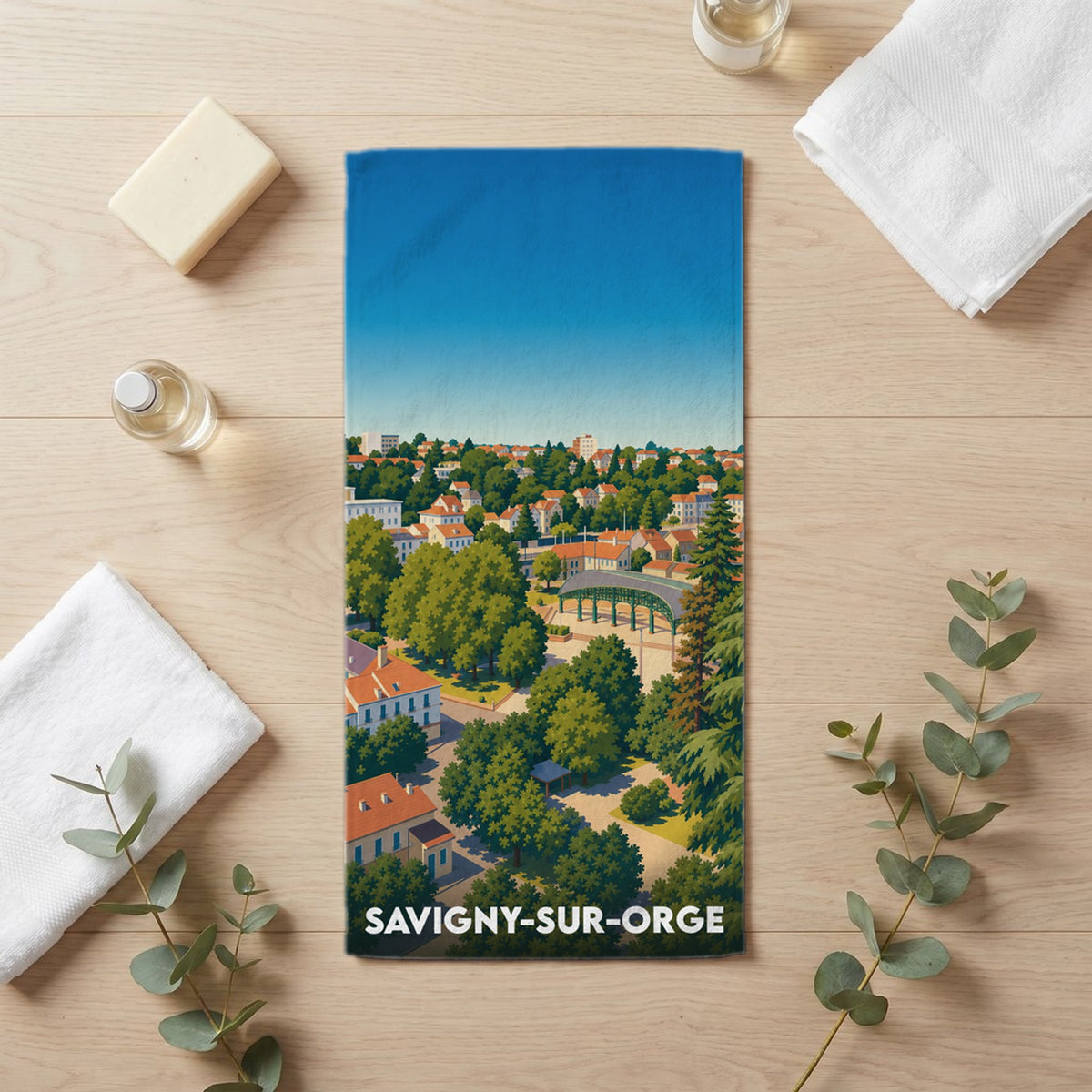Serviette de bain 30 cm x 60 cm souvenir de Savigny-sur-Orge