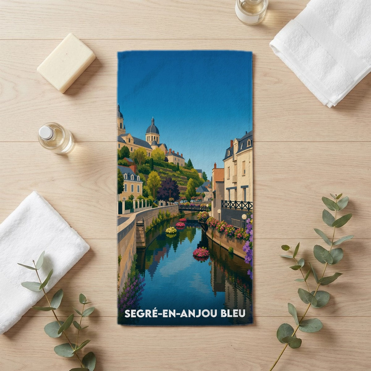 Serviette de bain 30 cm x 60 cm souvenir de Segré-en-Anjou Bleu