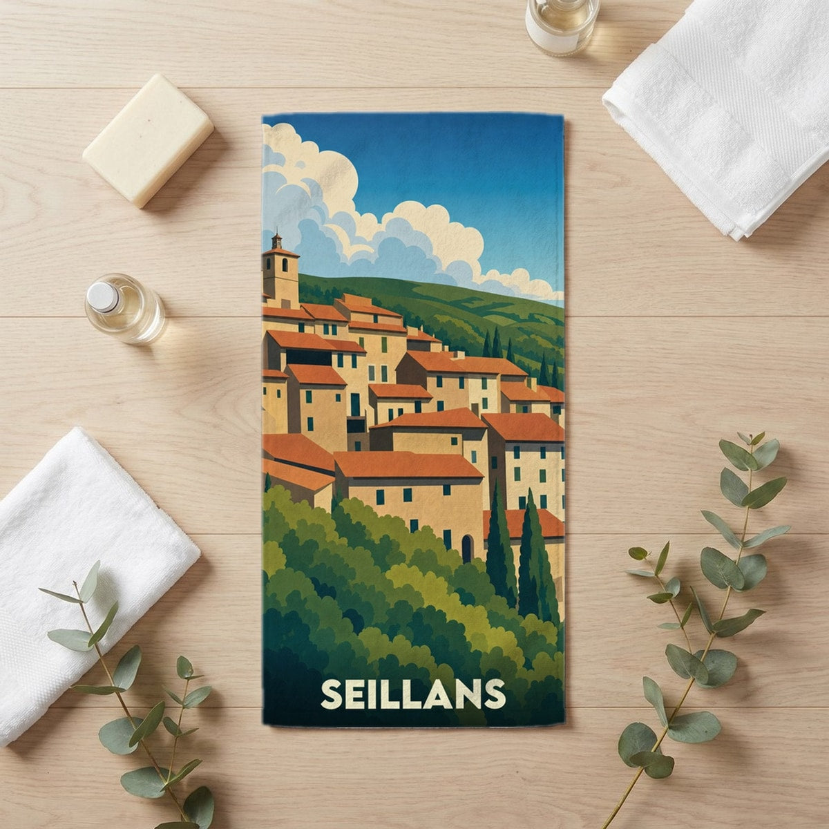 Serviette de bain 30 cm x 60 cm souvenir de Seillans