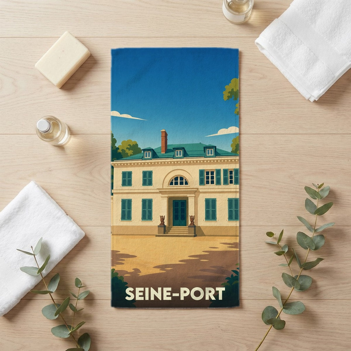 Serviette de bain 30 cm x 60 cm souvenir de Seine-Port