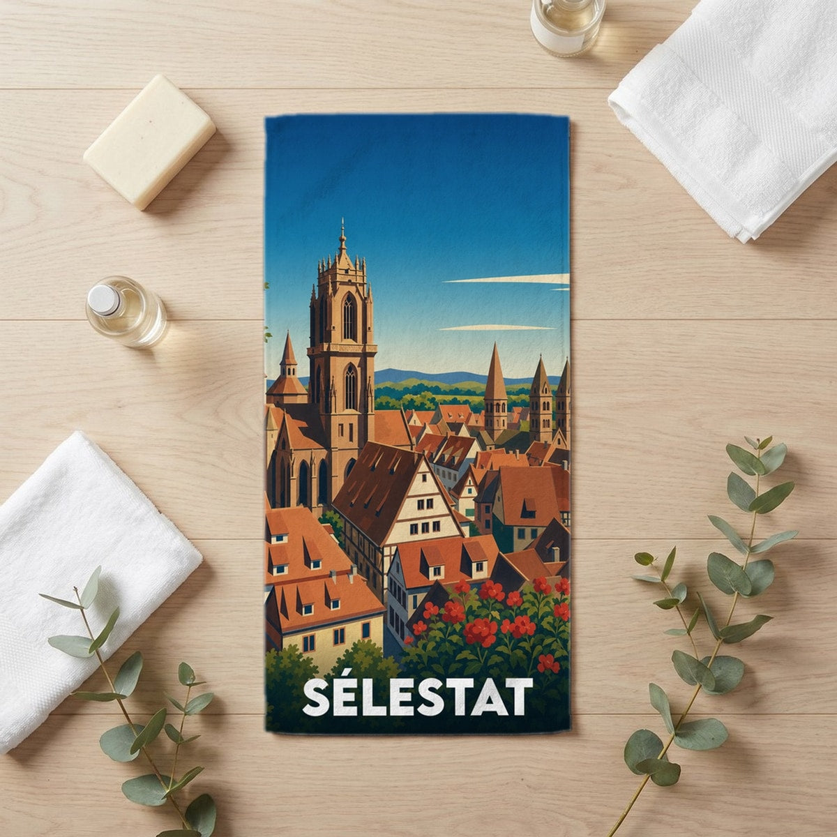Serviette de bain 30 cm x 60 cm souvenir de Sélestat