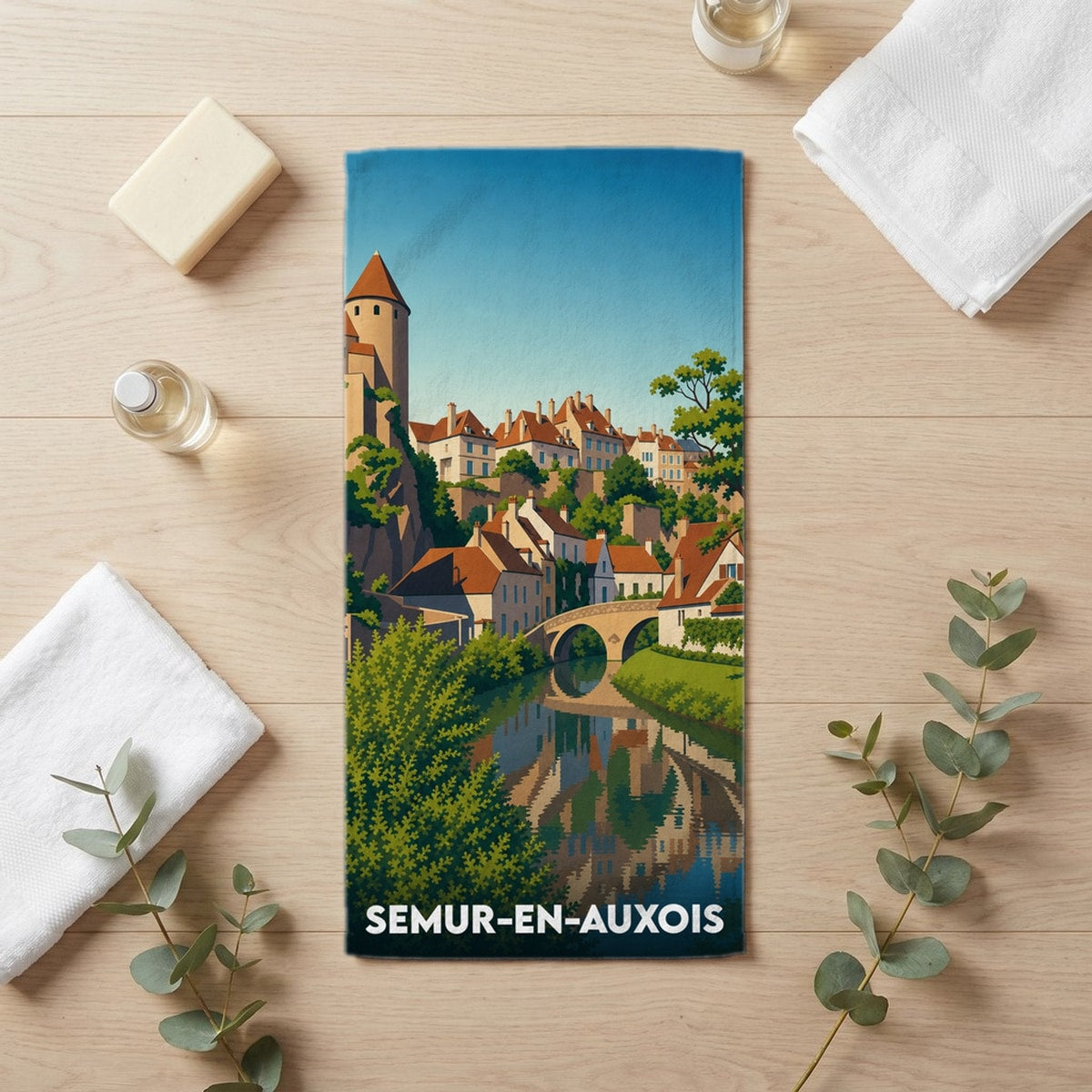 Serviette de bain 30 cm x 60 cm souvenir de Semur-en-Auxois