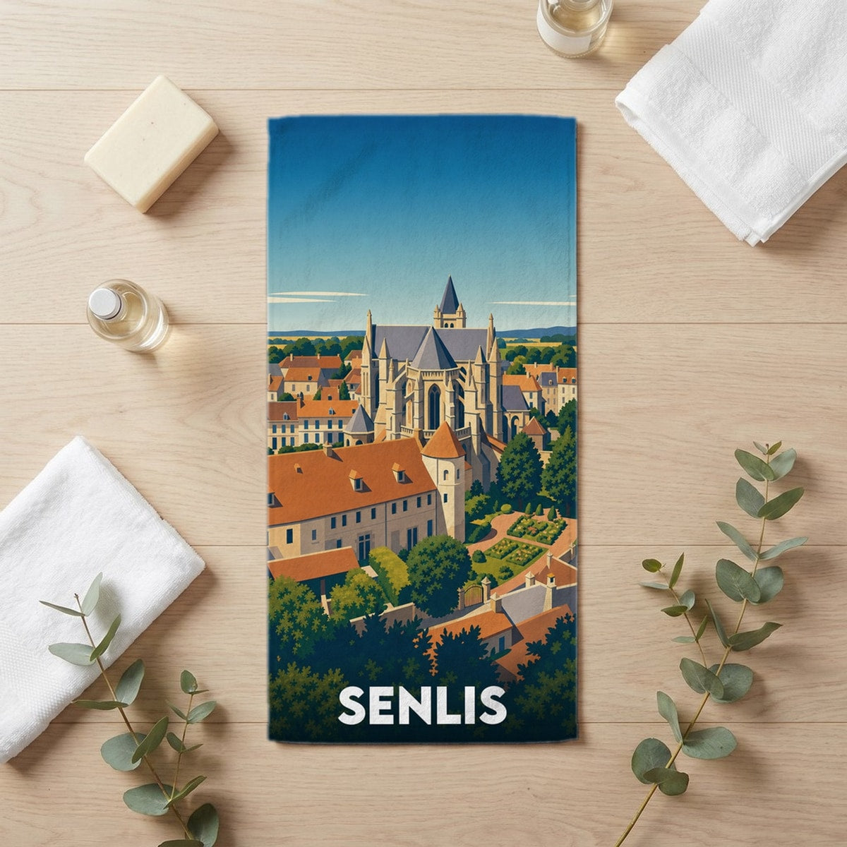 Serviette de bain 30 cm x 60 cm souvenir de Senlis