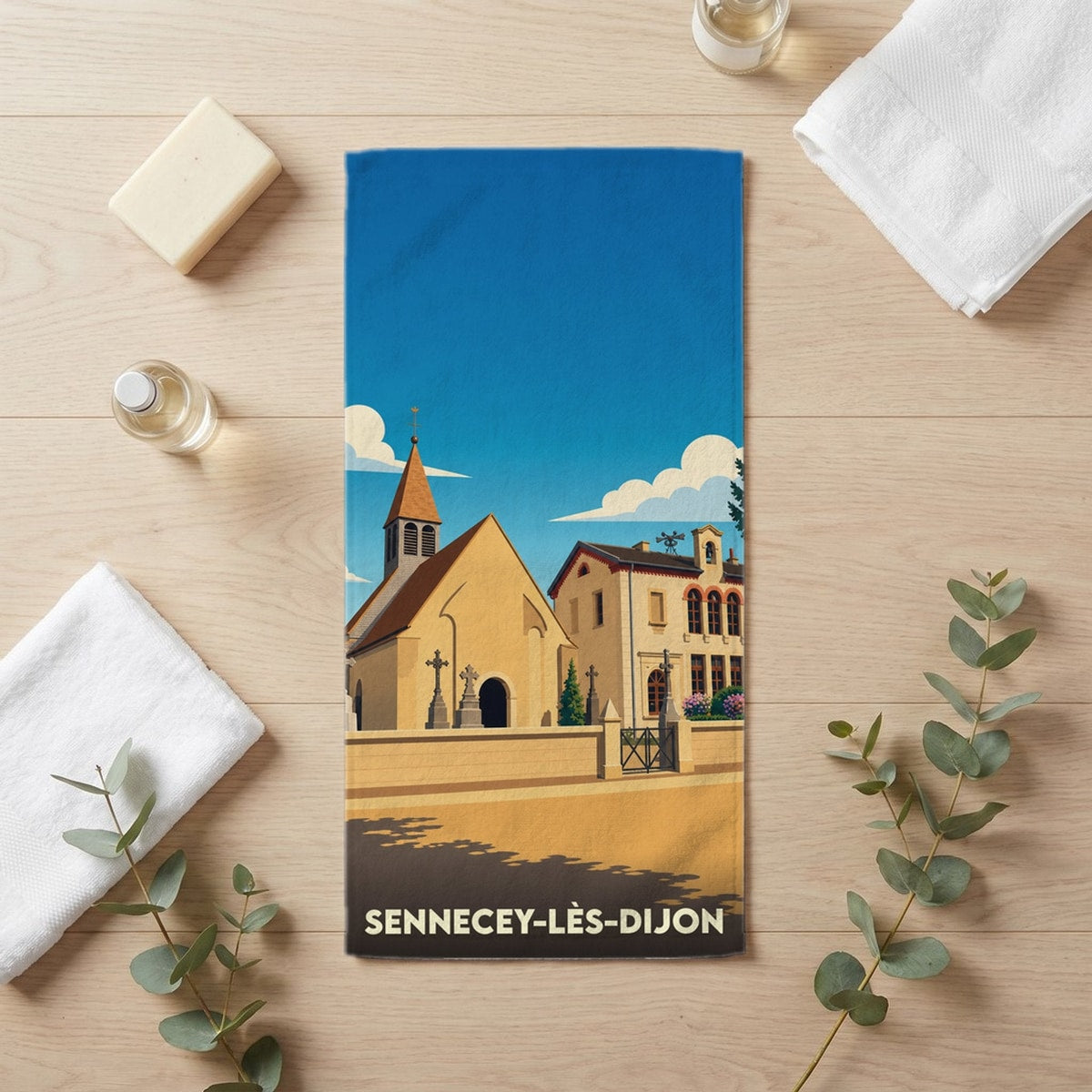 Serviette de bain 30 cm x 60 cm souvenir de Sennecey-lès-Dijon