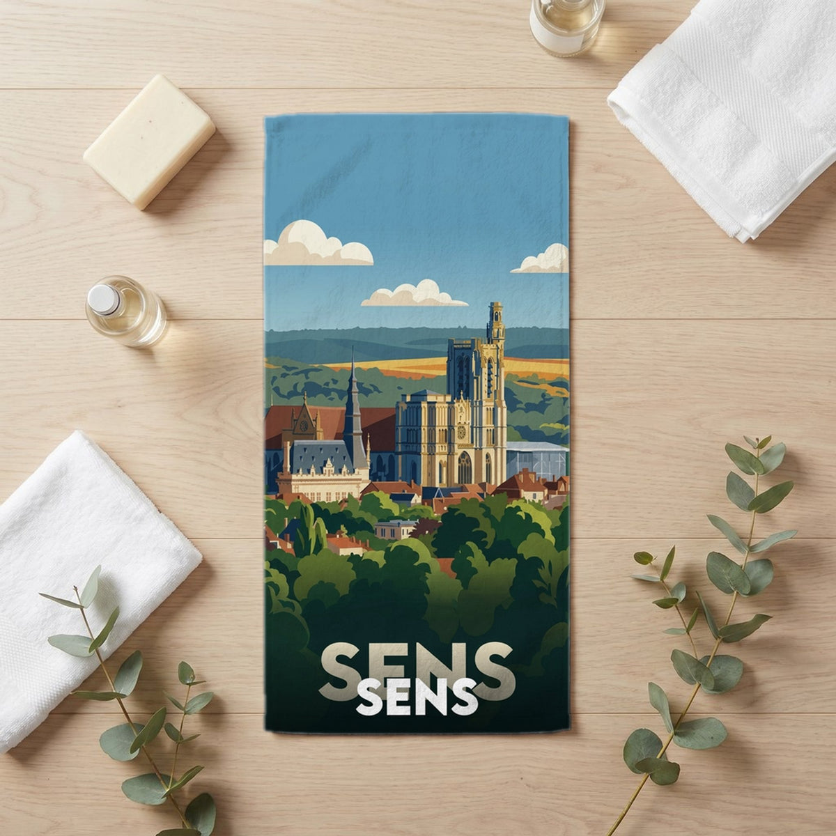 Serviette de bain 30 cm x 60 cm souvenir de Sens
