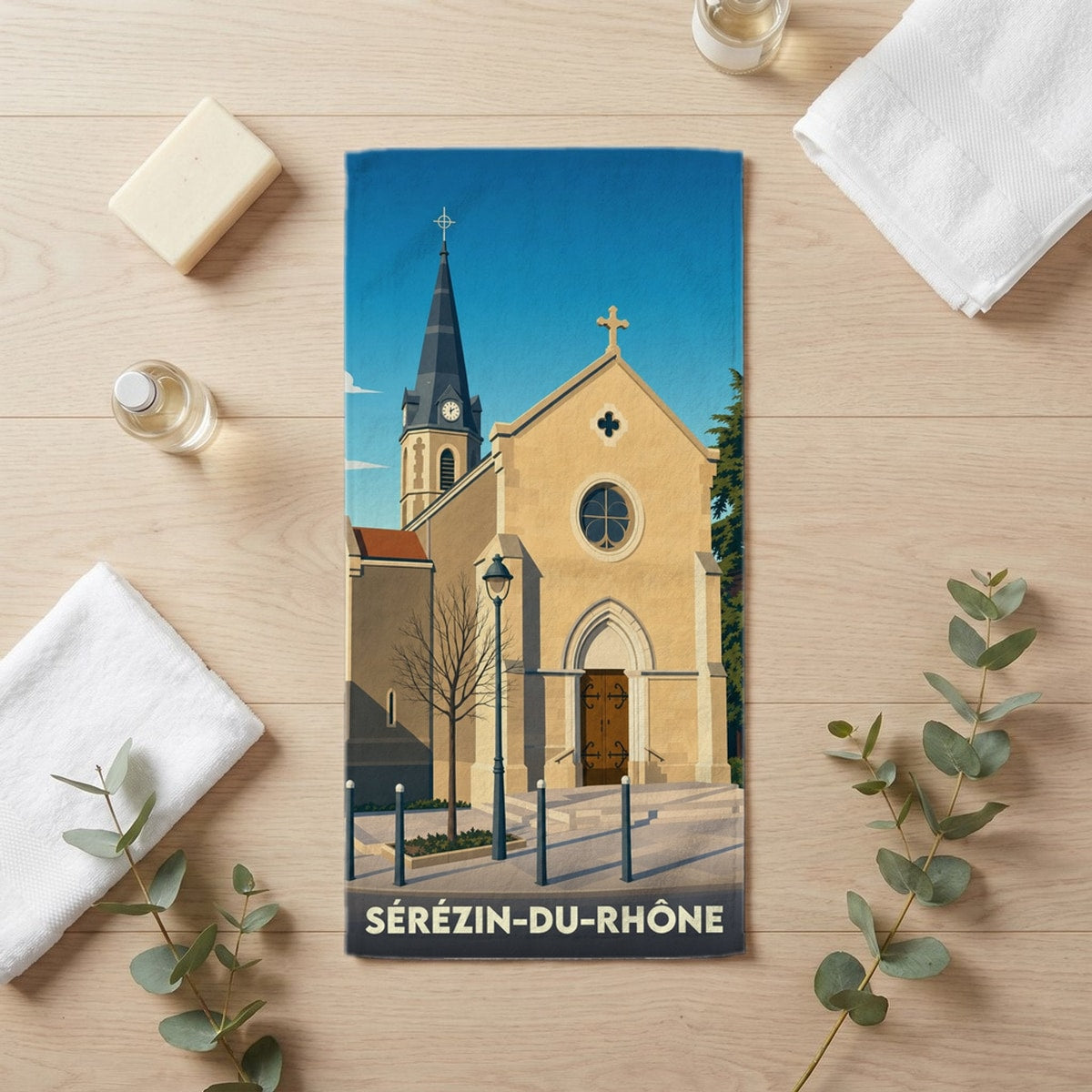 Serviette de bain 30 cm x 60 cm souvenir de Sérézin-du-Rhône