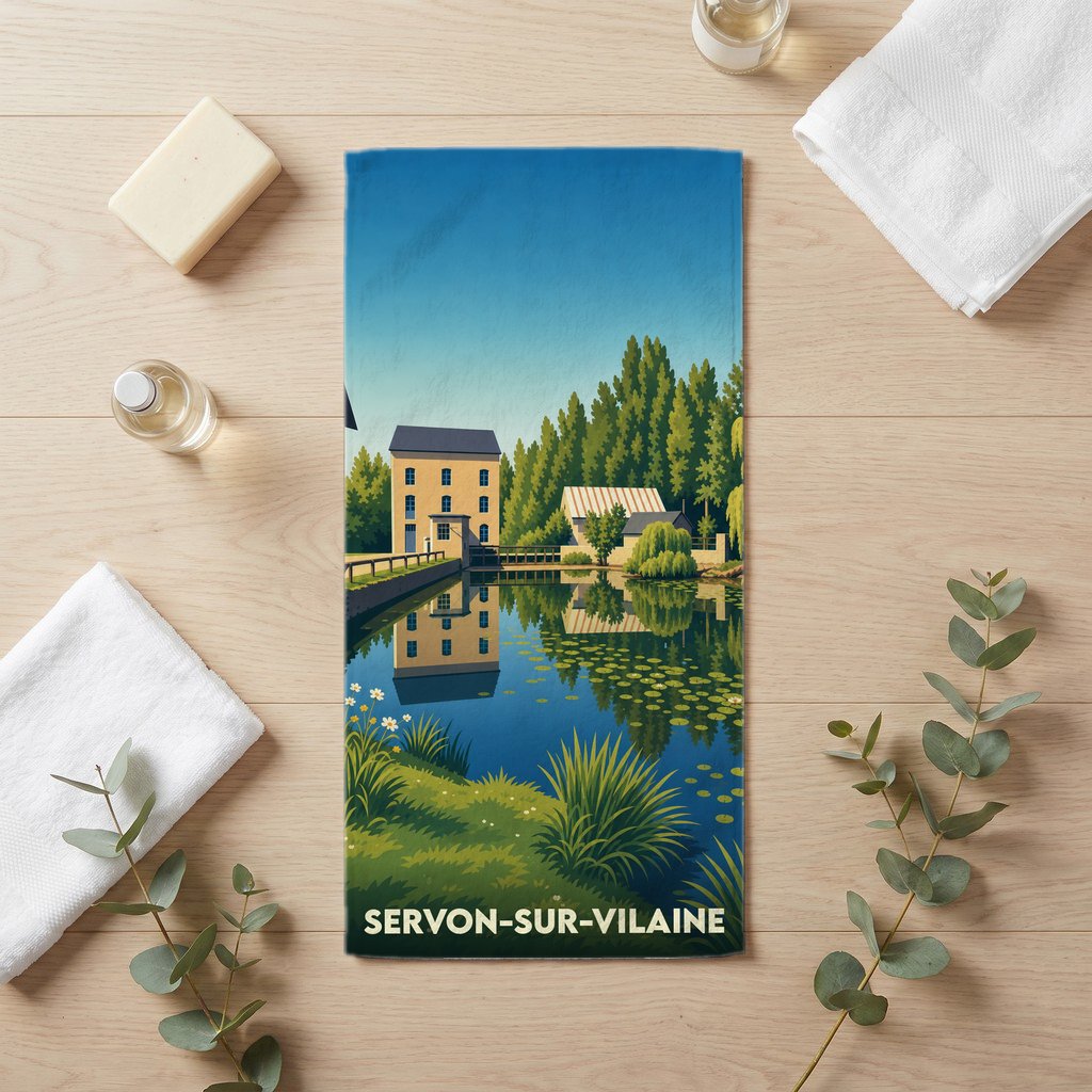Serviette de bain 30 cm x 60 cm souvenir de Servon-sur-Vilaine