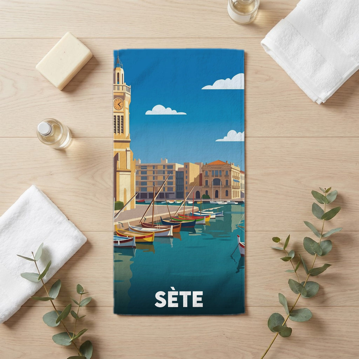 Serviette de bain 30 cm x 60 cm souvenir de Sète