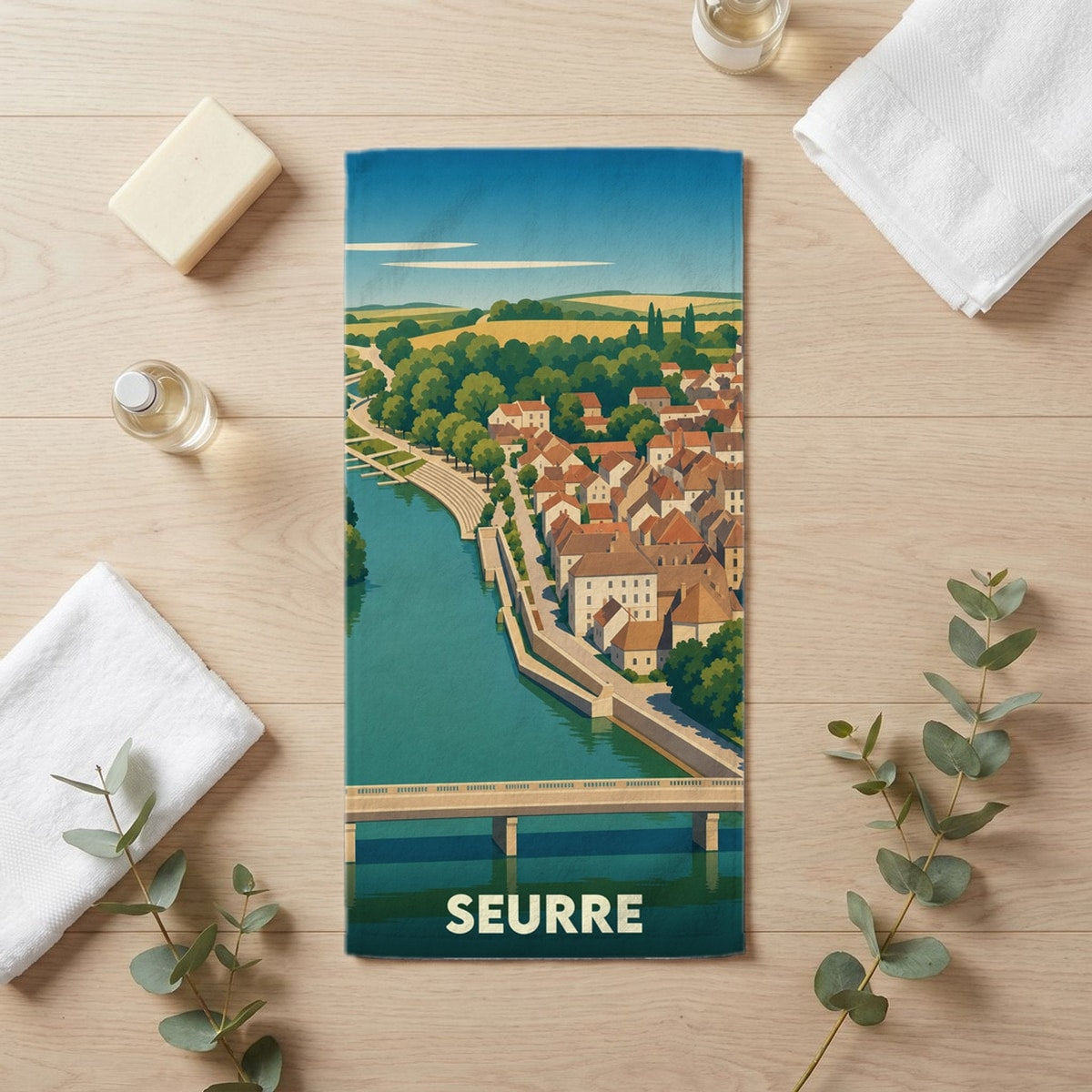 Serviette de bain 30 cm x 60 cm souvenir de Seurre