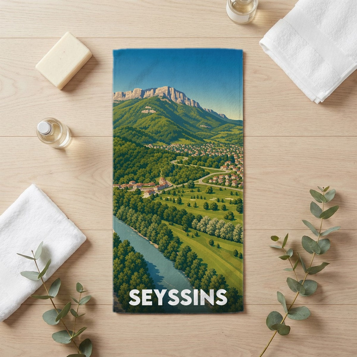 Serviette de bain 30 cm x 60 cm souvenir de Seyssins