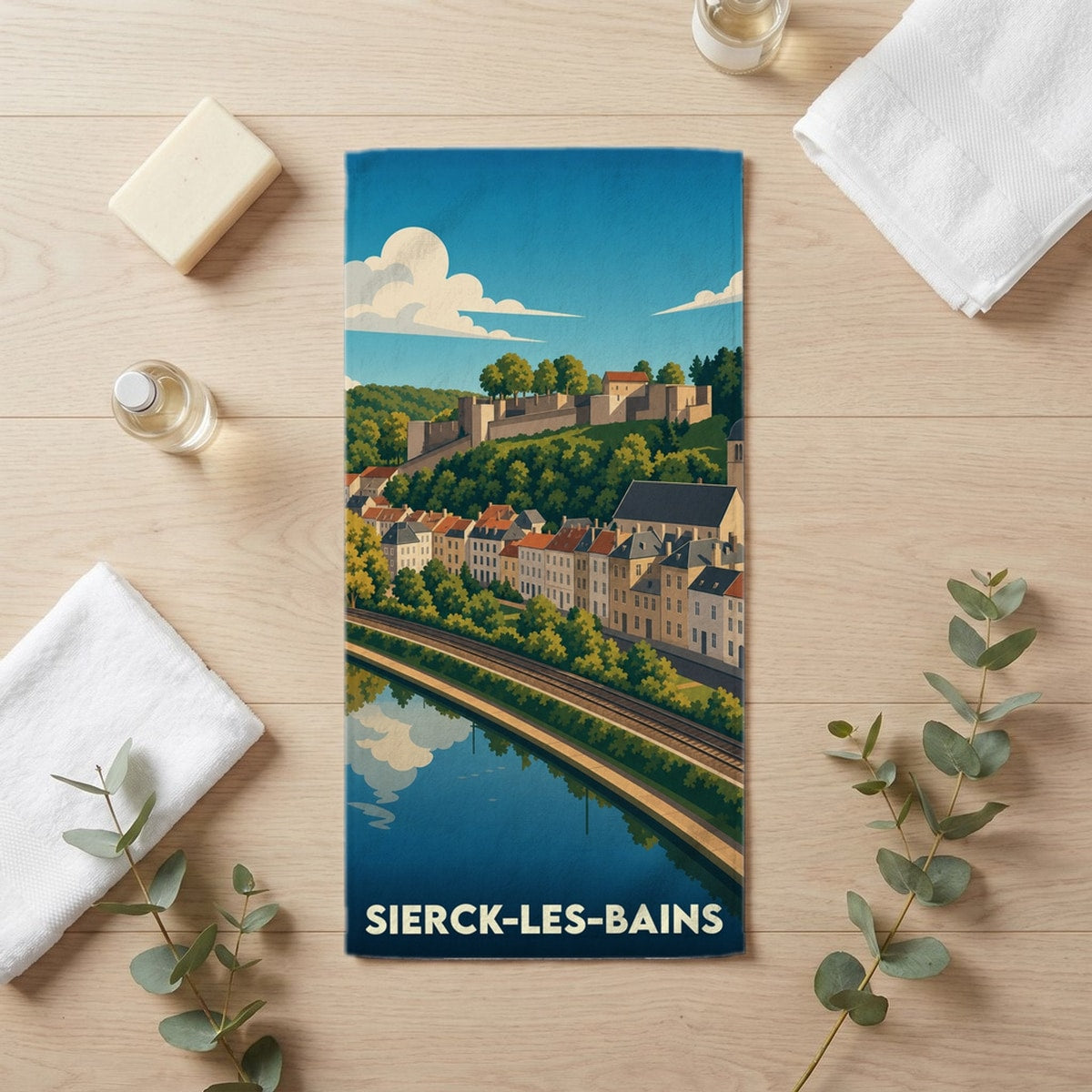 Serviette de bain 30 cm x 60 cm souvenir de Sierck-les-Bains