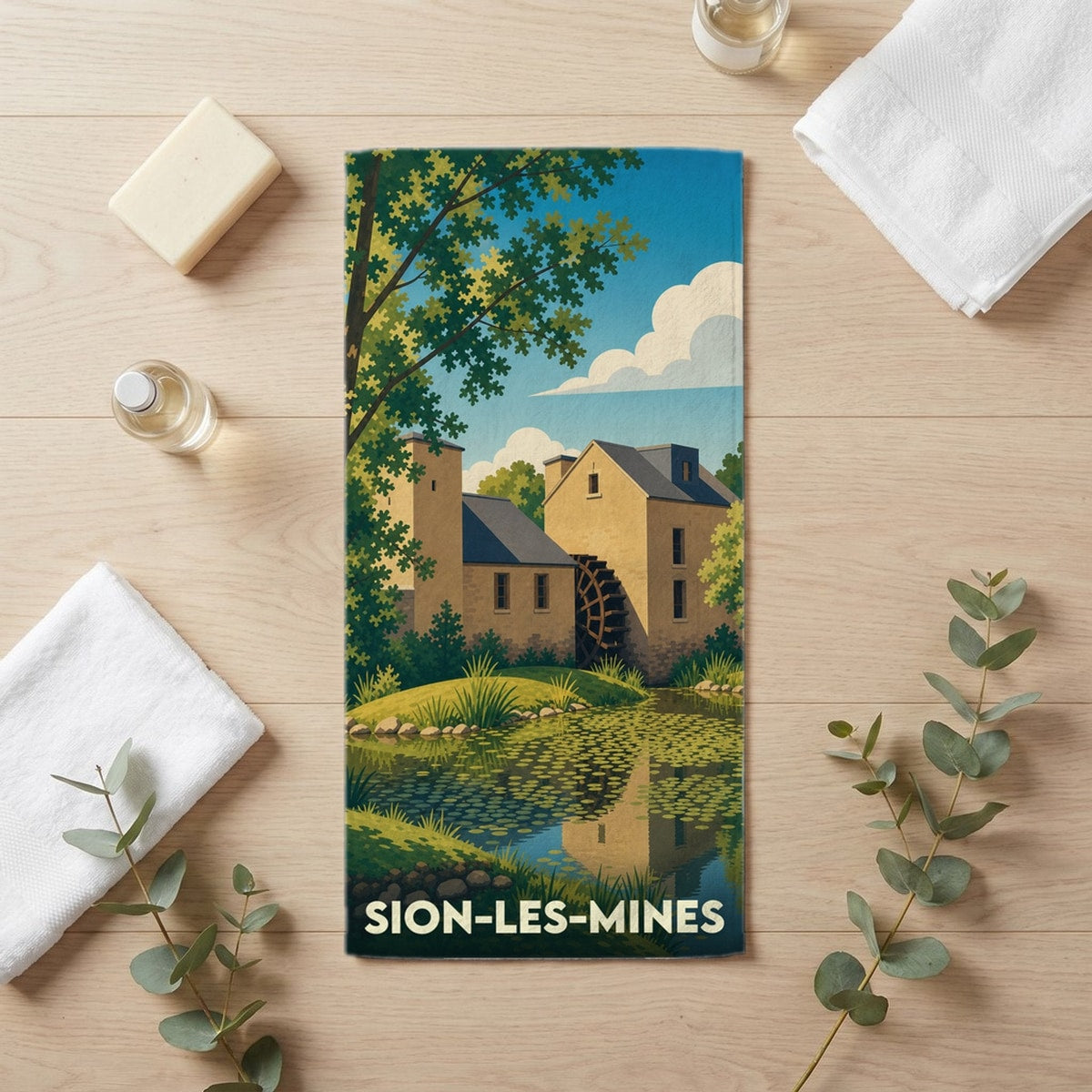 Serviette de bain 30 cm x 60 cm souvenir de Sion-les-Mines
