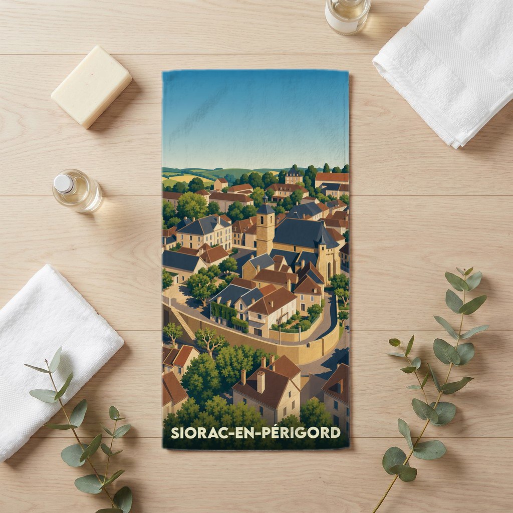 Serviette de bain 30 cm x 60 cm souvenir de Siorac-en-Périgord