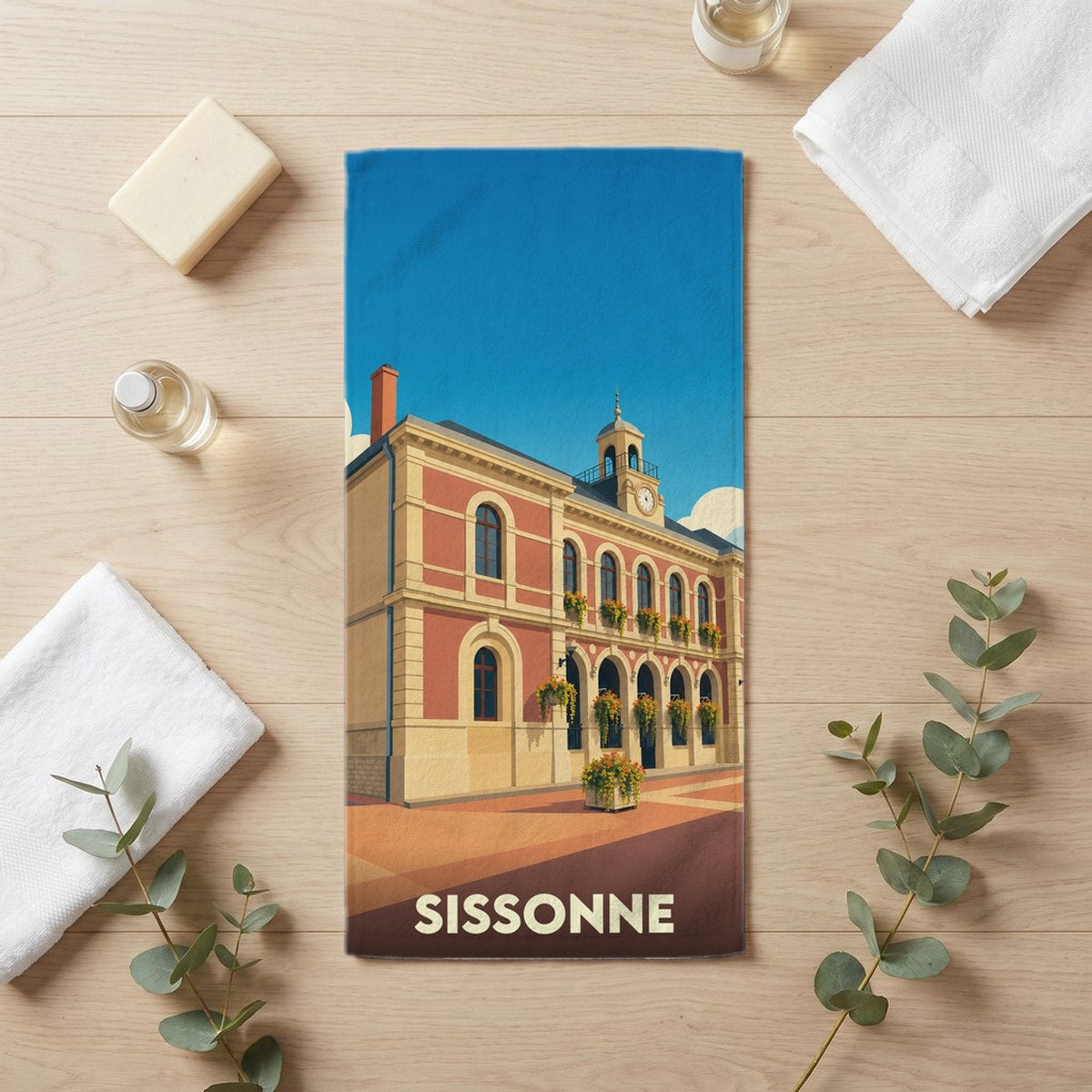 Serviette de bain 30 cm x 60 cm souvenir de Sissonne