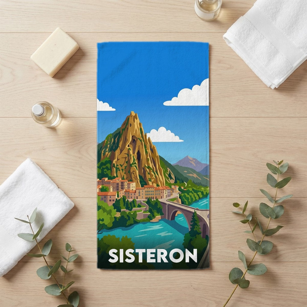 Serviette de bain 30 cm x 60 cm souvenir de Sisteron