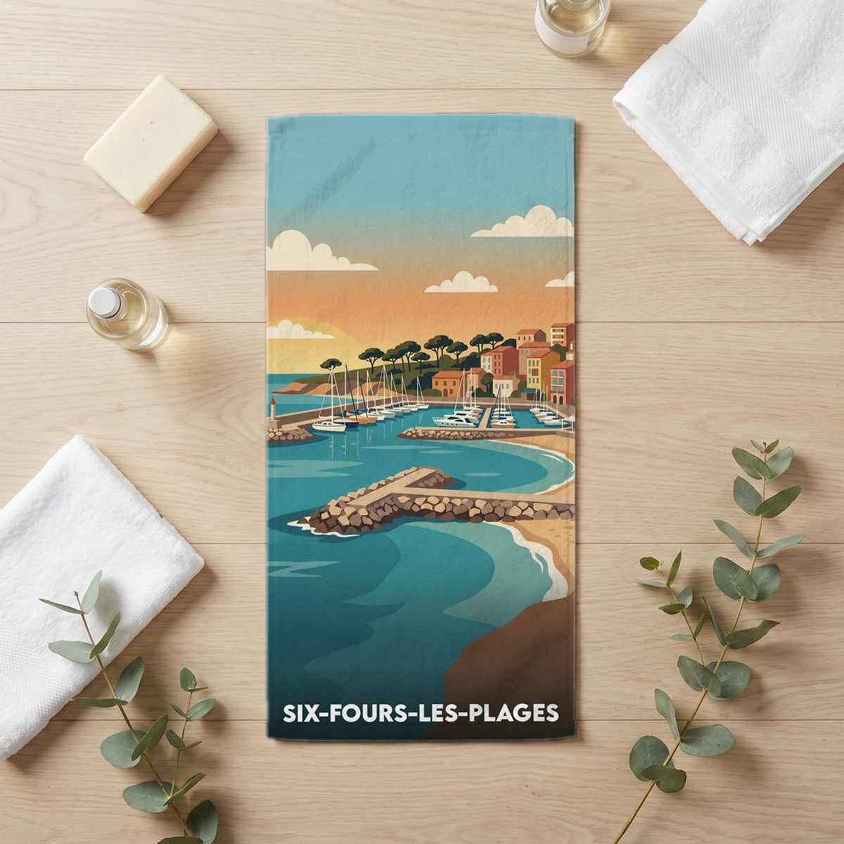 Serviette de bain 30 cm x 60 cm souvenir de Six-Fours-les-Plages