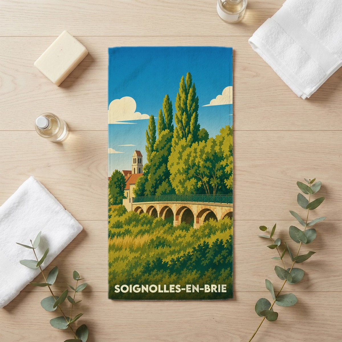 Serviette de bain 30 cm x 60 cm souvenir de Soignolles-en-Brie