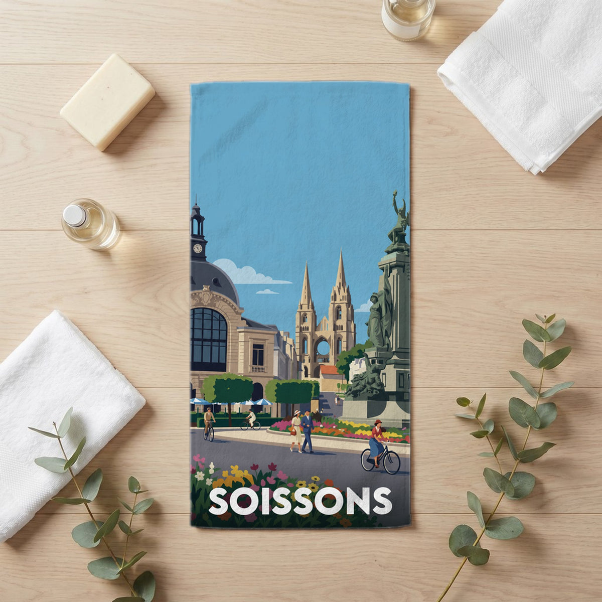 Serviette de bain 30 cm x 60 cm souvenir de Soissons