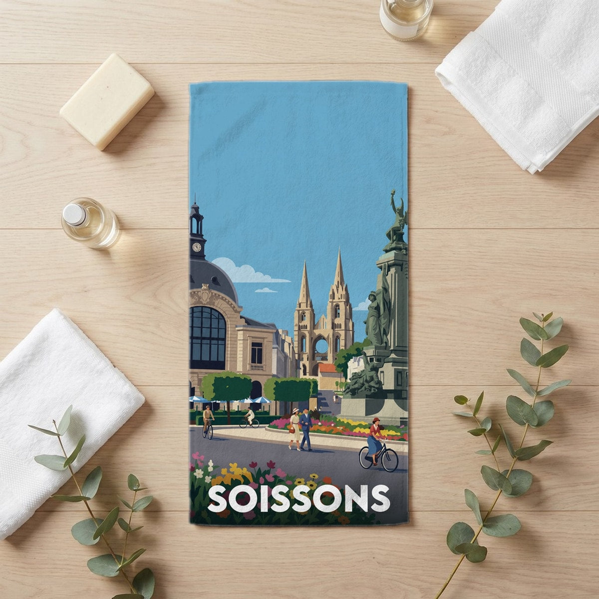 Serviette de bain 30 cm x 60 cm souvenir de Soissons