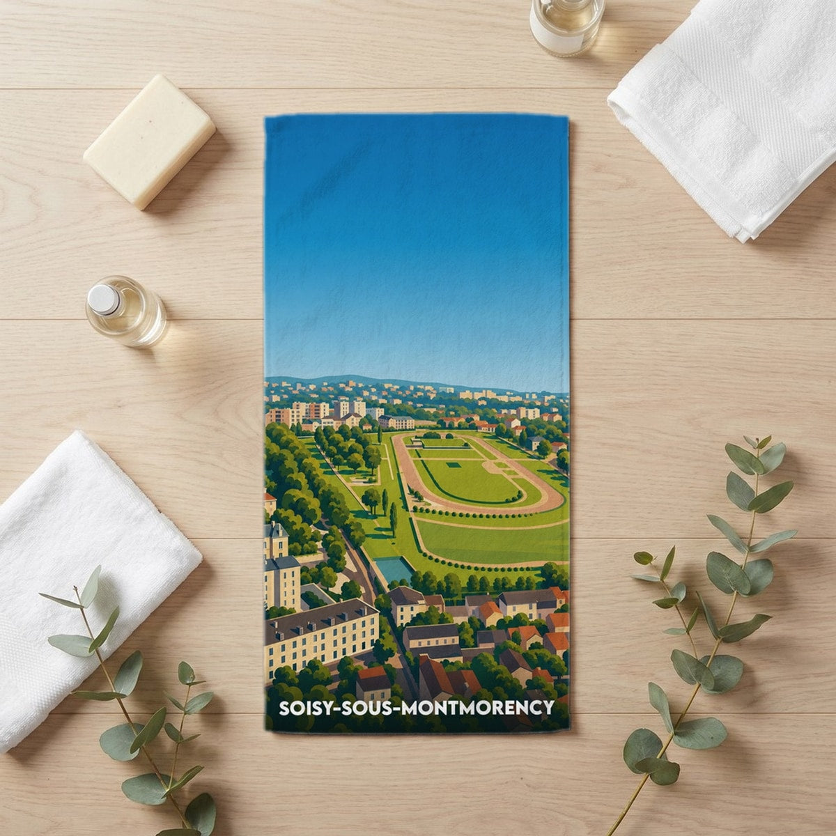 Serviette de bain 30 cm x 60 cm souvenir de Soisy-sous-Montmorency