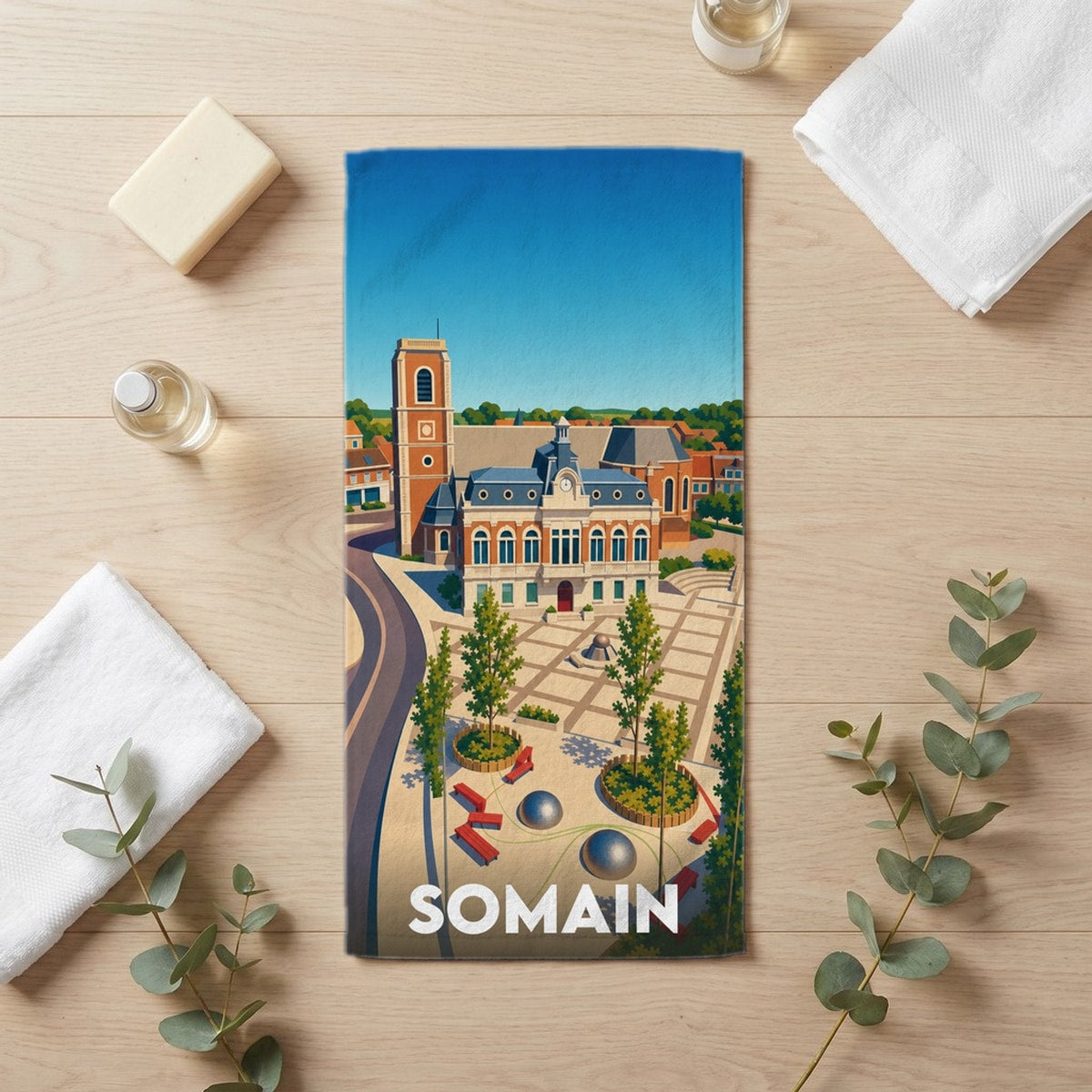 Serviette de bain 30 cm x 60 cm souvenir de Somain
