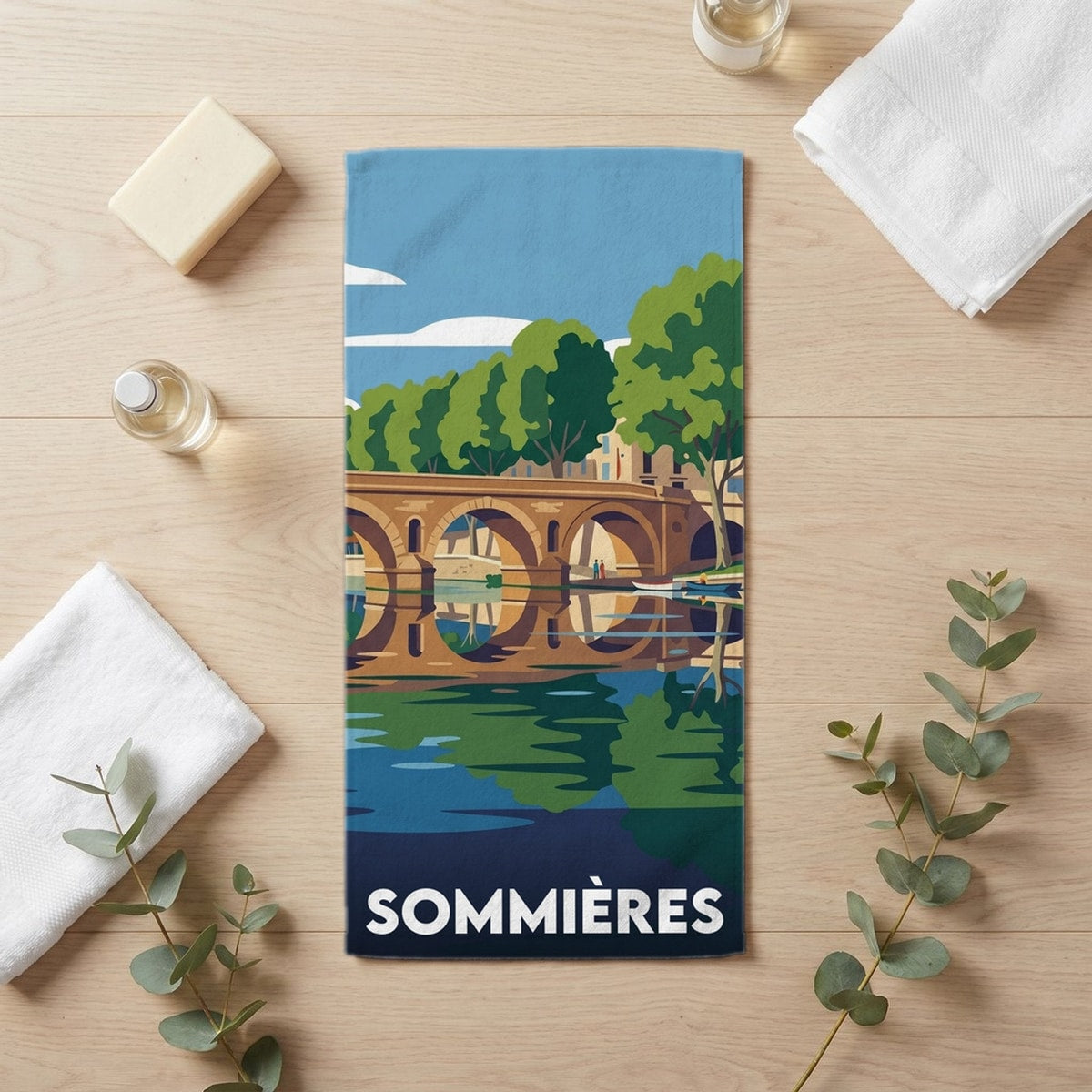 Serviette de bain 30 cm x 60 cm souvenir de Sommières