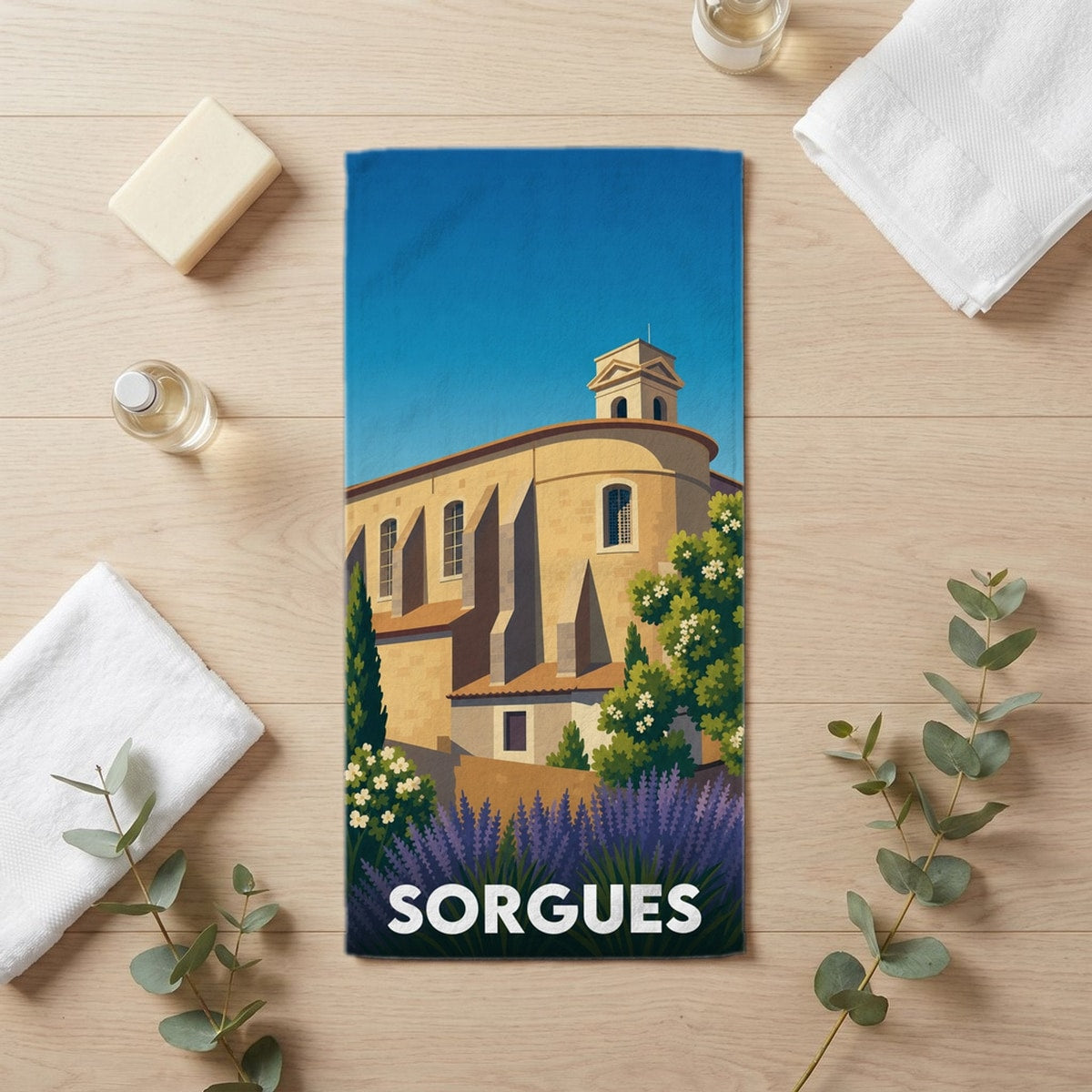 Serviette de bain 30 cm x 60 cm souvenir de Sorgues
