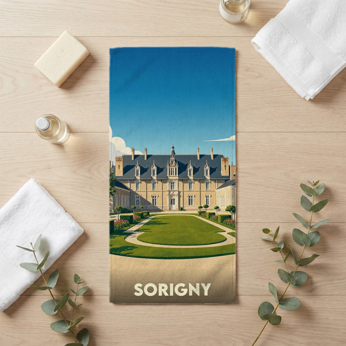 Serviette de bain 30 cm x 60 cm souvenir de Sorigny