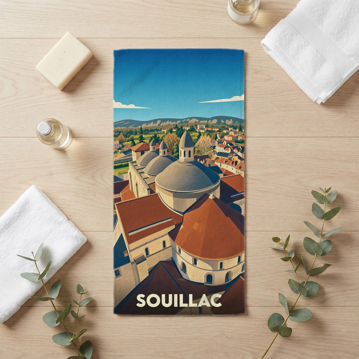 Serviette de bain 30 cm x 60 cm souvenir de Souillac