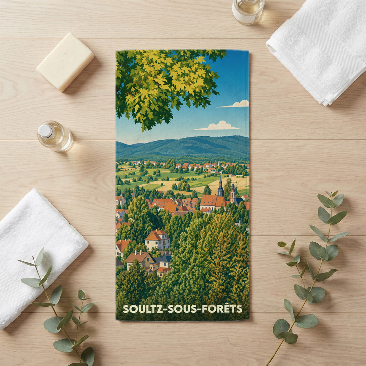 Serviette de bain 30 cm x 60 cm souvenir de Soultz-sous-Forêts