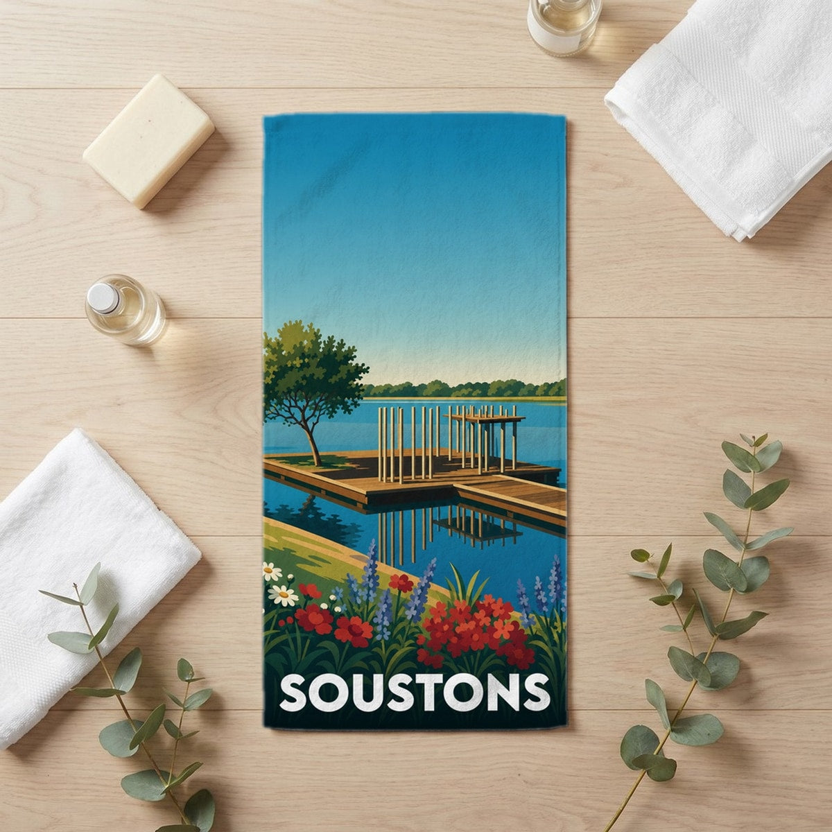 Serviette de bain 30 cm x 60 cm souvenir de Soustons