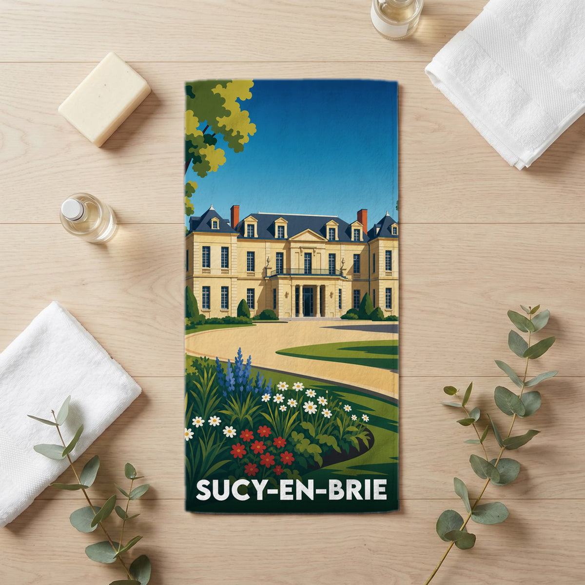 Serviette de bain 30 cm x 60 cm souvenir de Sucy-en-Brie