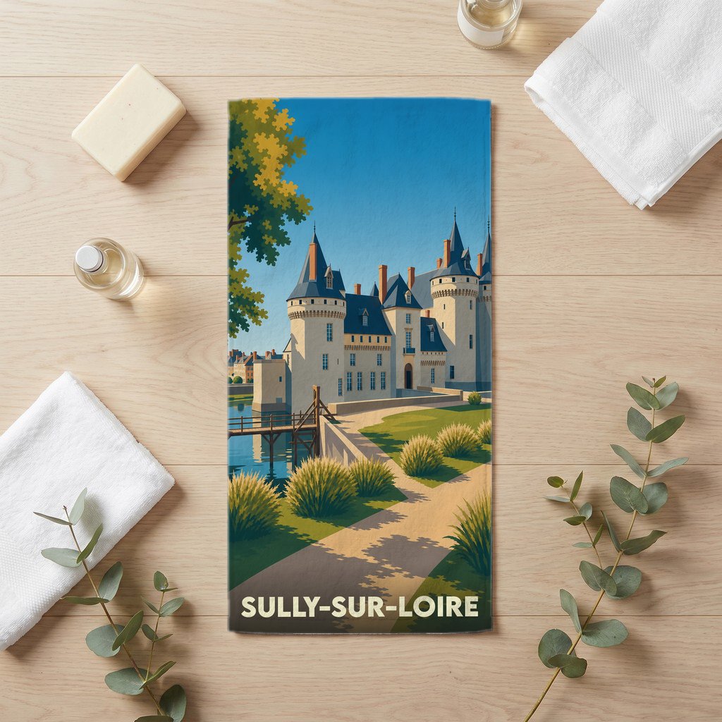 Serviette de bain 30 cm x 60 cm souvenir de Sully-sur-Loire