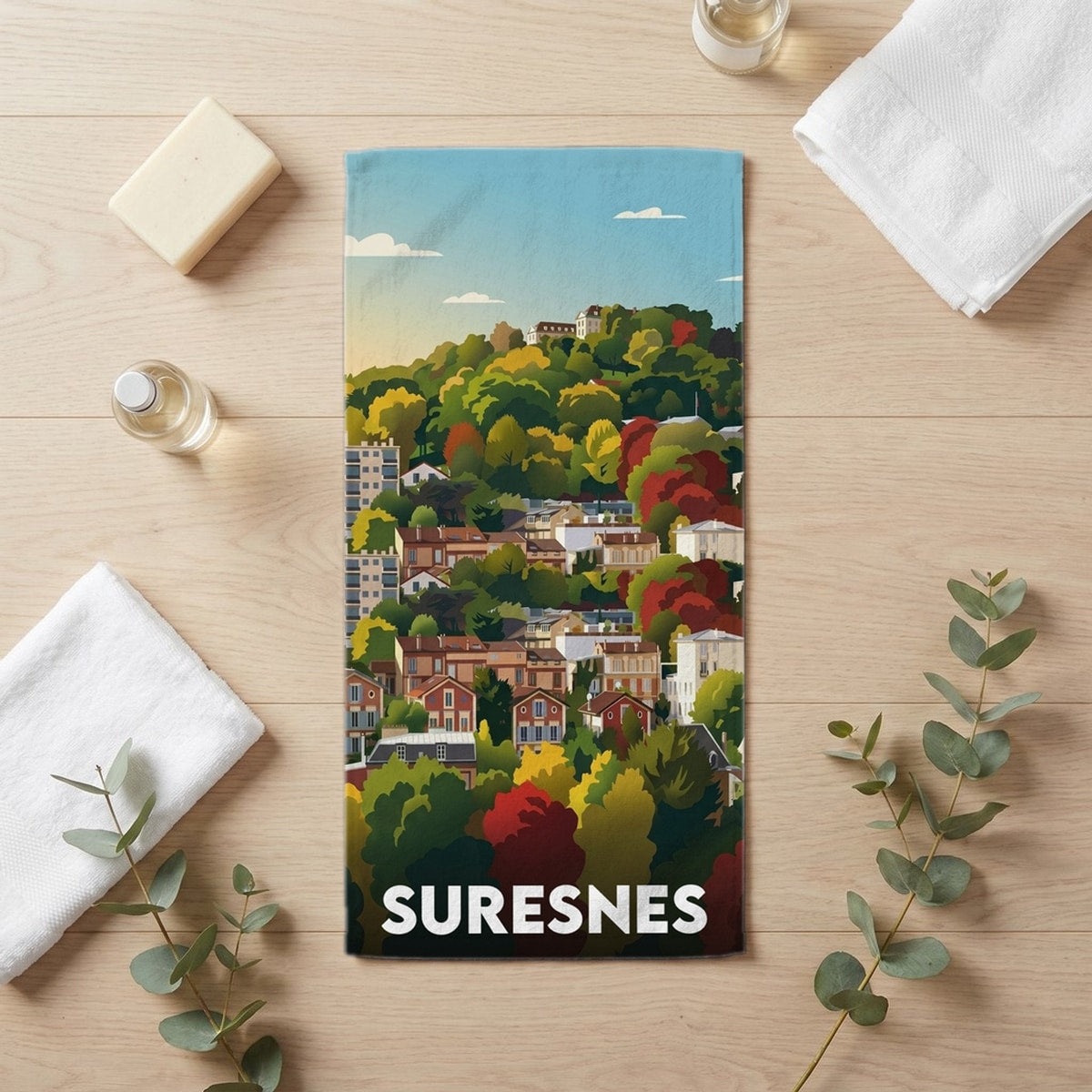 Serviette de bain 30 cm x 60 cm souvenir de Suresnes