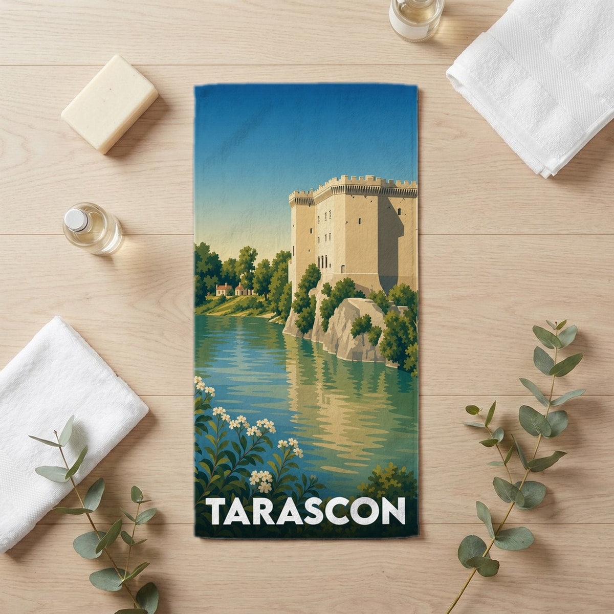 Serviette de bain 30 cm x 60 cm souvenir de Tarascon