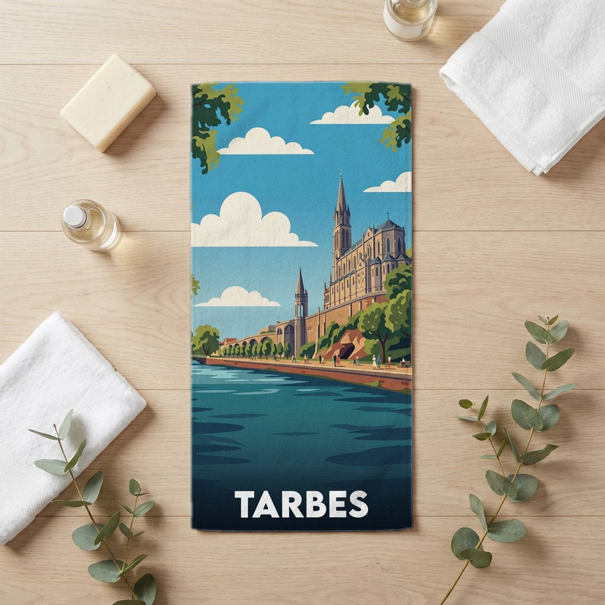 Serviette de bain 30 cm x 60 cm souvenir de Tarbes