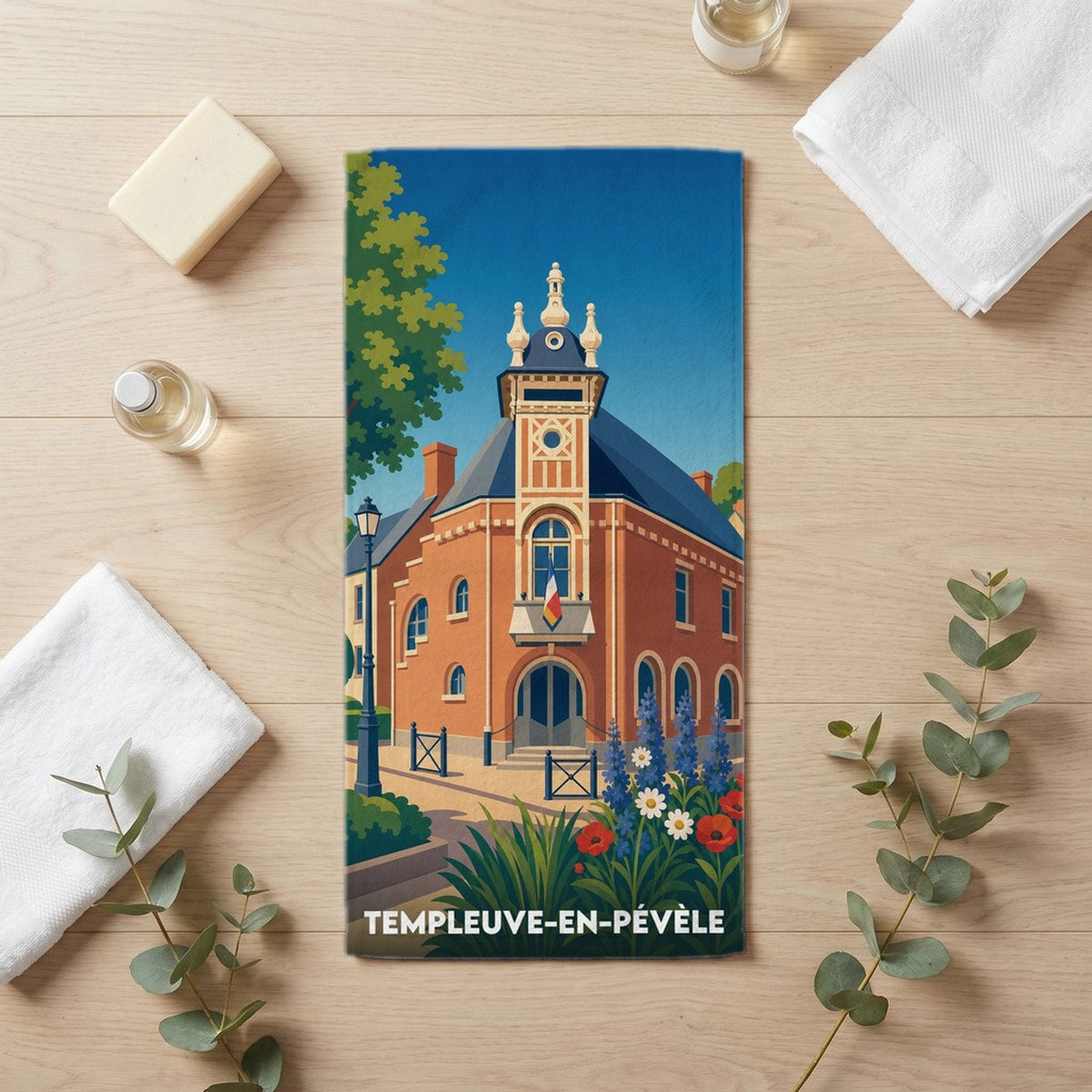 Serviette de bain 30 cm x 60 cm souvenir de Templeuve-en-Pévèle
