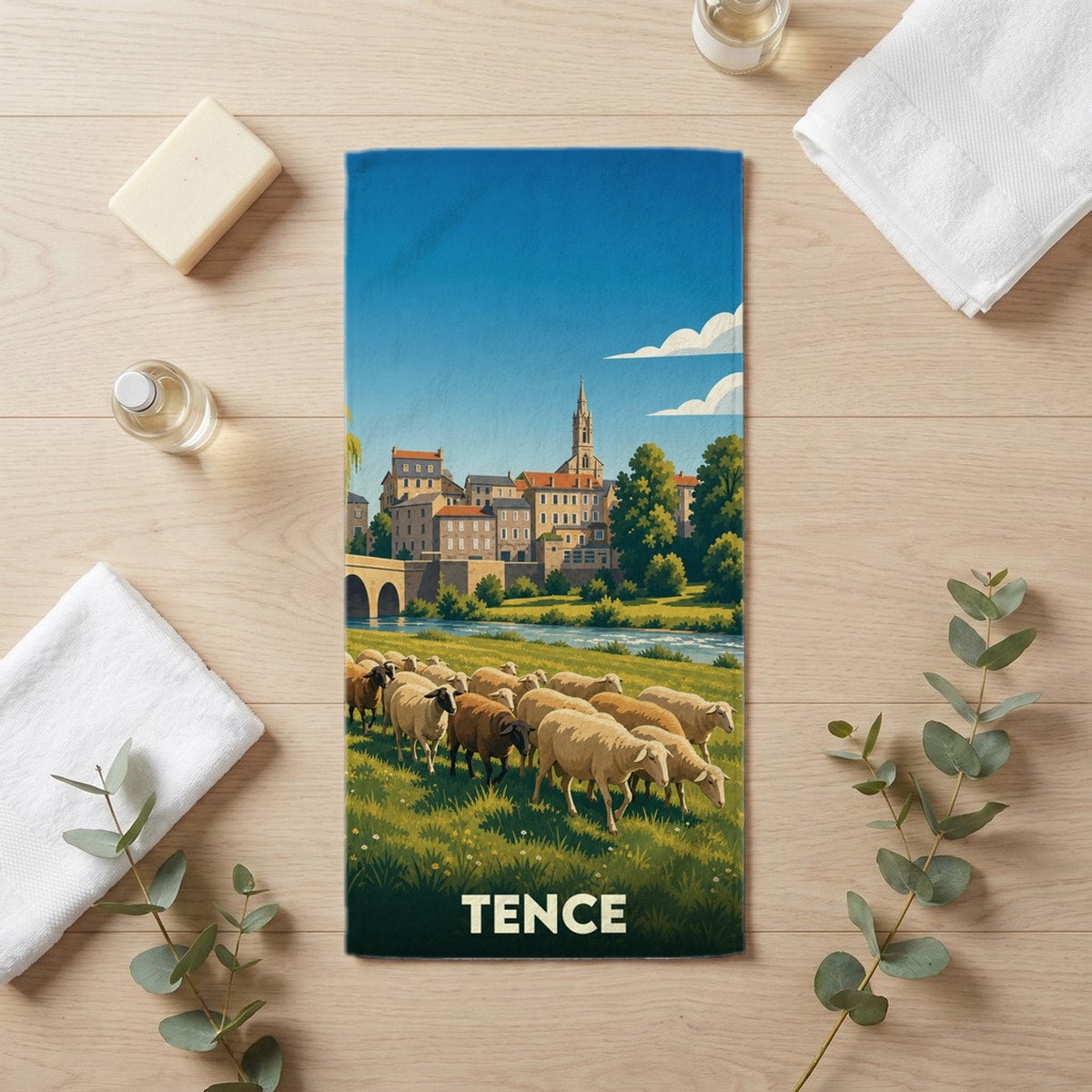 Serviette de bain 30 cm x 60 cm souvenir de Tence