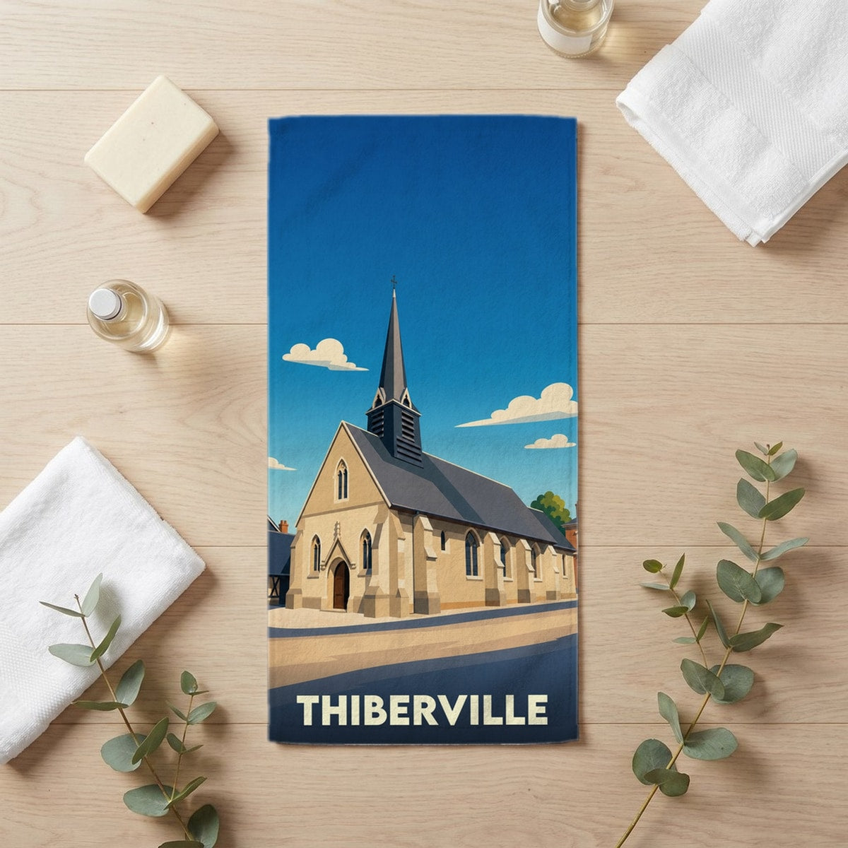Serviette de bain 30 cm x 60 cm souvenir de Thiberville