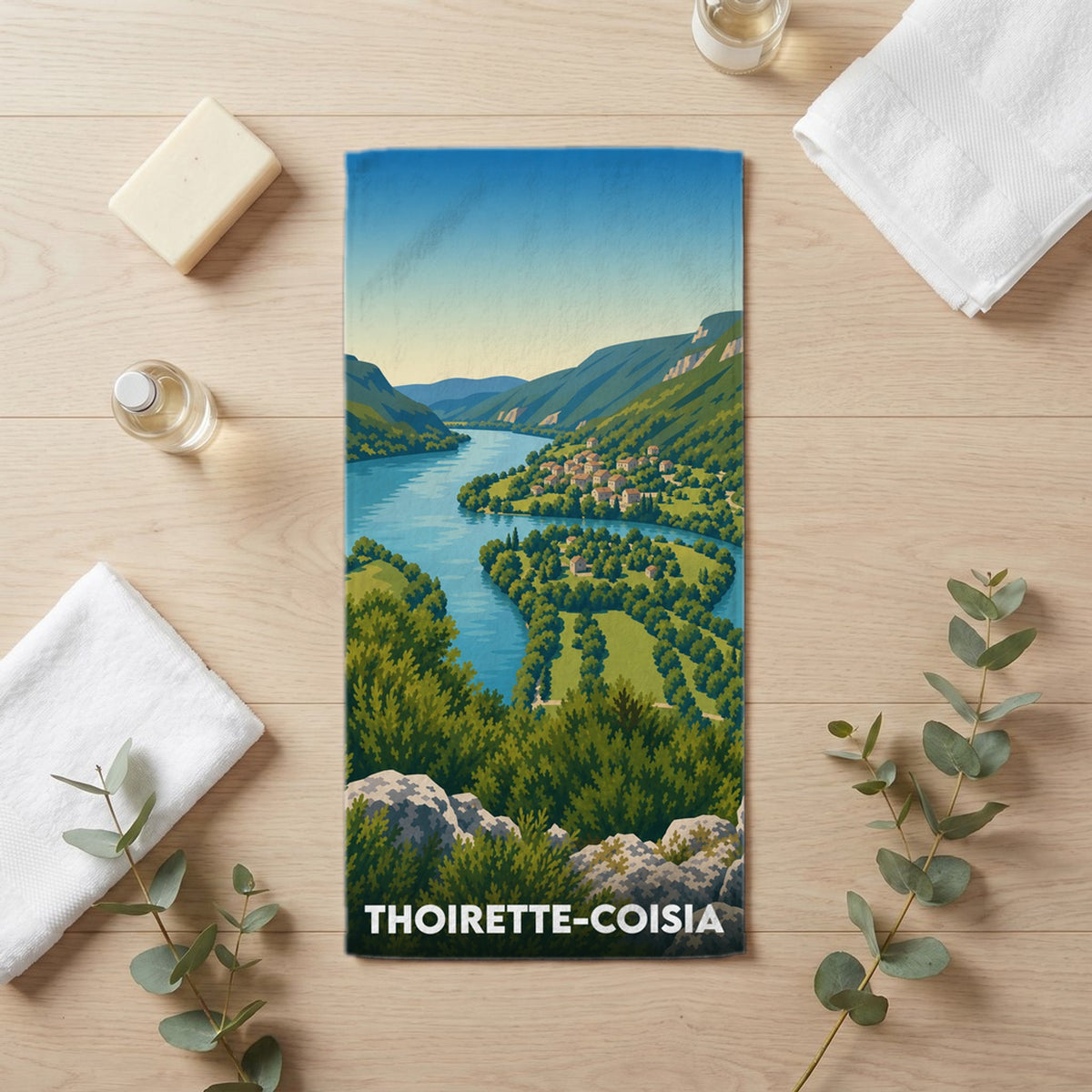 Serviette de bain 30 cm x 60 cm souvenir de Thoirette-Coisia