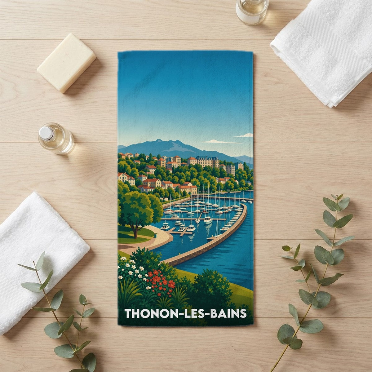 Serviette de bain 30 cm x 60 cm souvenir de Thonon-les-Bains