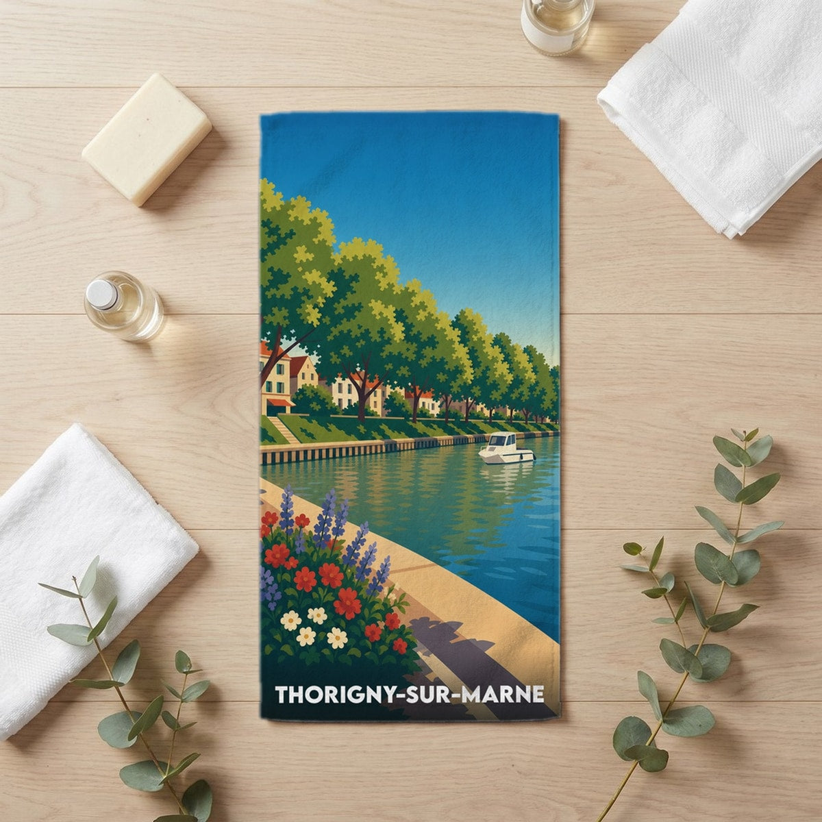 Serviette de bain 30 cm x 60 cm souvenir de Thorigny-sur-Marne