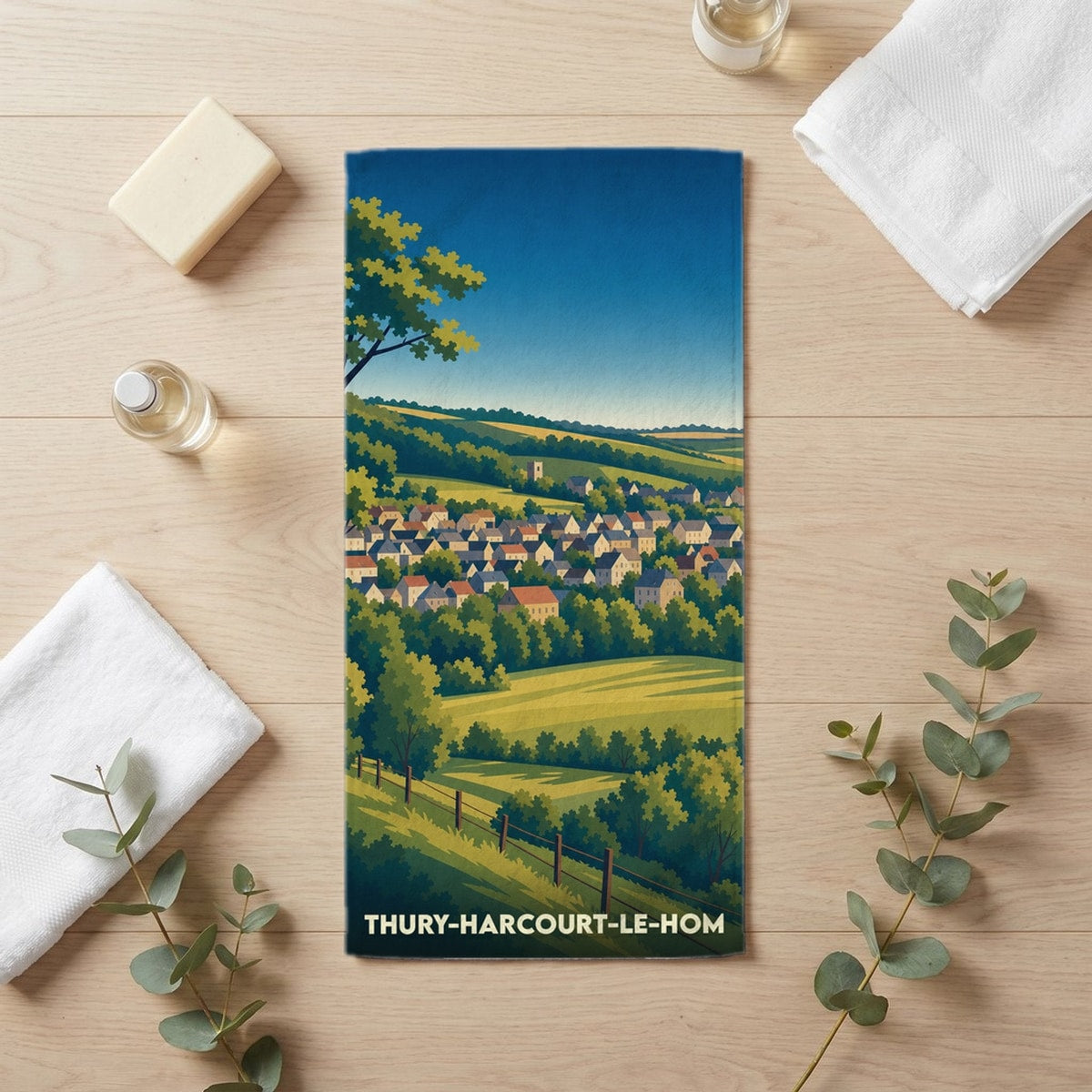 Serviette de bain 30 cm x 60 cm souvenir de Thury-Harcourt-le-Hom