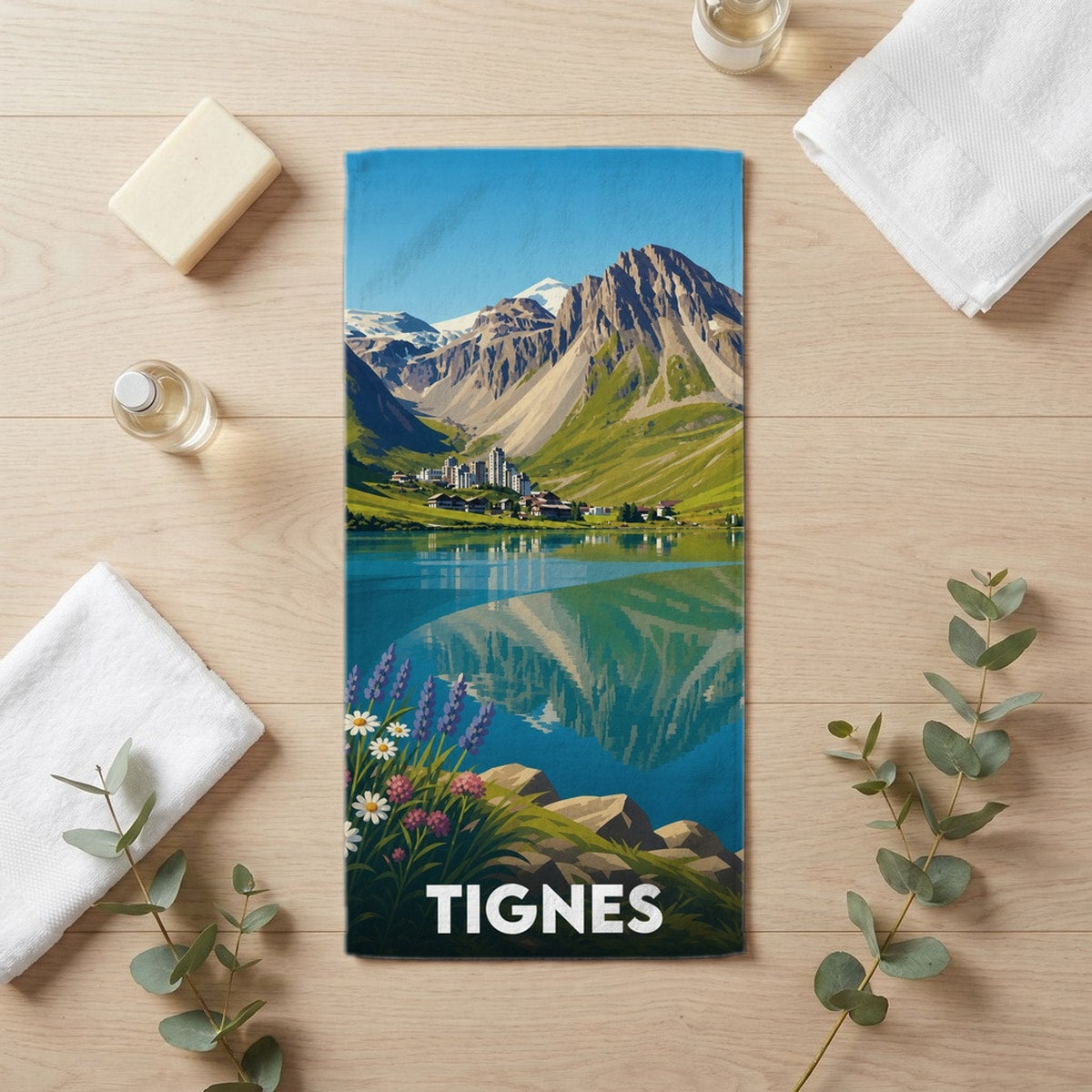 Serviette de bain 30 cm x 60 cm souvenir de Tignes