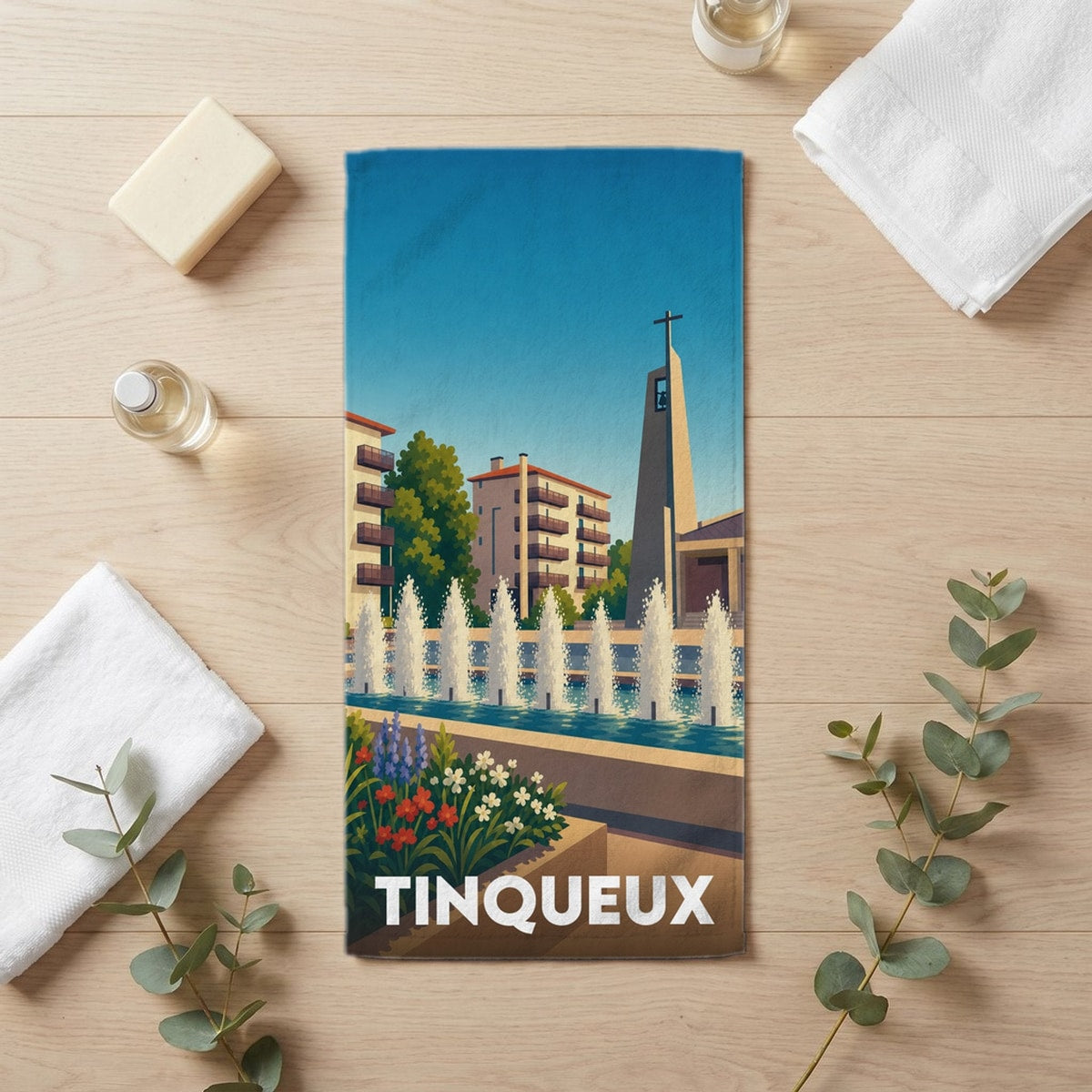 Serviette de bain 30 cm x 60 cm souvenir de Tinqueux