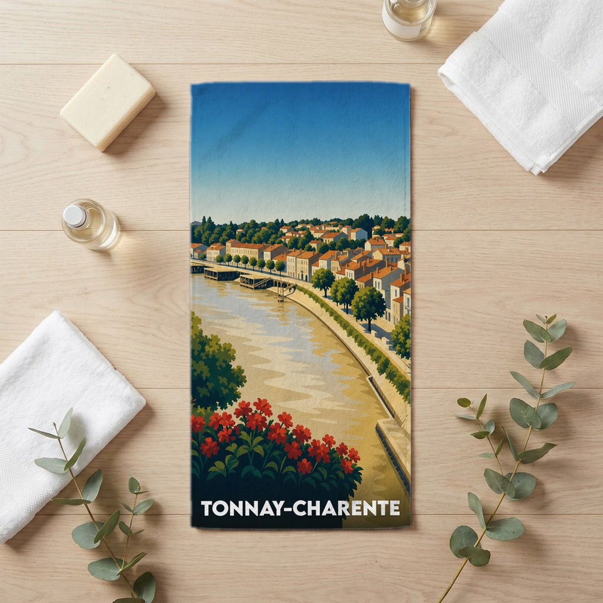 Serviette de bain 30 cm x 60 cm souvenir de Tonnay-Charente