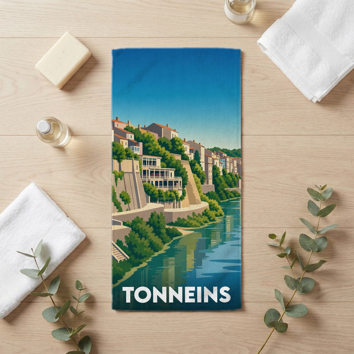 Serviette de bain 30 cm x 60 cm souvenir de Tonneins