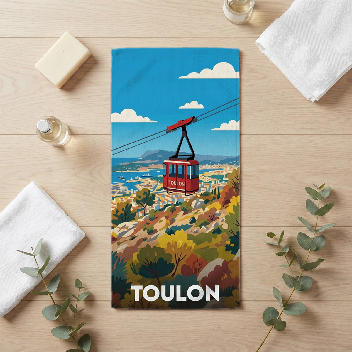 Serviette de bain 30 cm x 60 cm souvenir de Toulon
