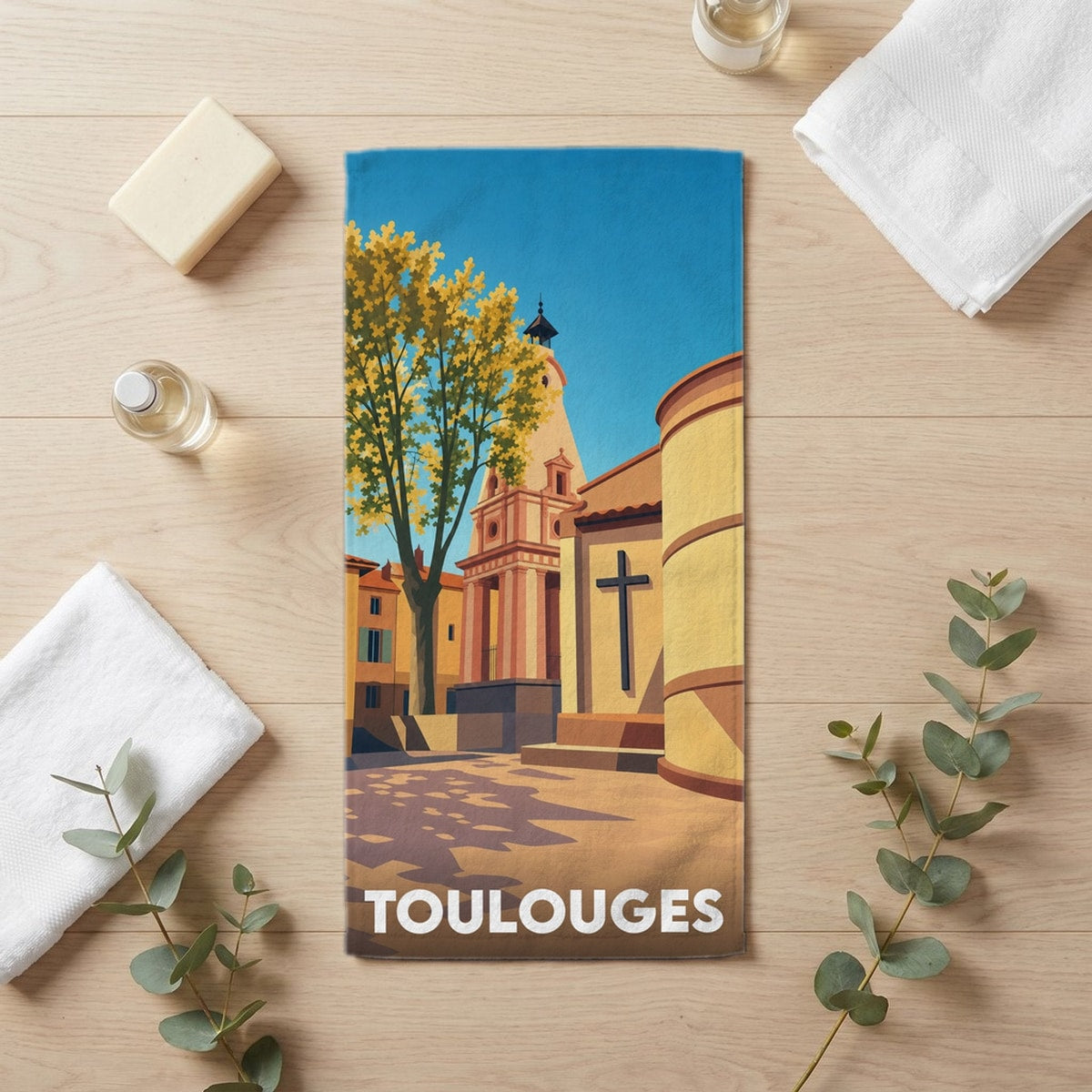 Serviette de bain 30 cm x 60 cm souvenir de Toulouges